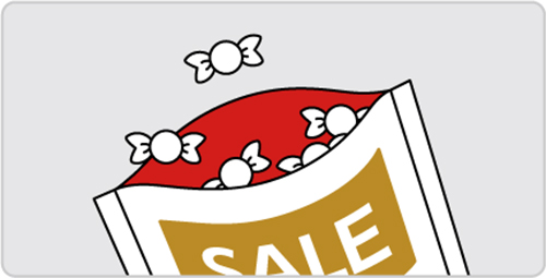 特徴①：詰め放題イベント用の袋をそのまま広告に使用